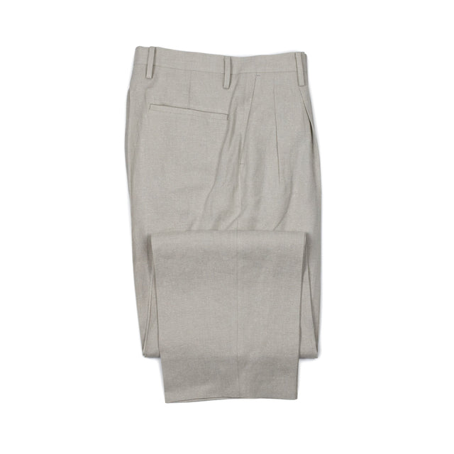 Shoecut slacks in ash grey linen and silk mesh