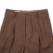 Shoecut Slacks In Mocha Brown Linen And Silk Mesh