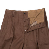 Shoecut Slacks In Mocha Brown Linen And Silk Mesh