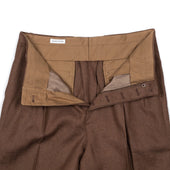 Shoecut Slacks In Mocha Brown Linen And Silk Mesh