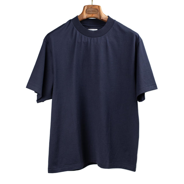 Short sleeve tubular knit t-shirt in navy blue Suvin cotton