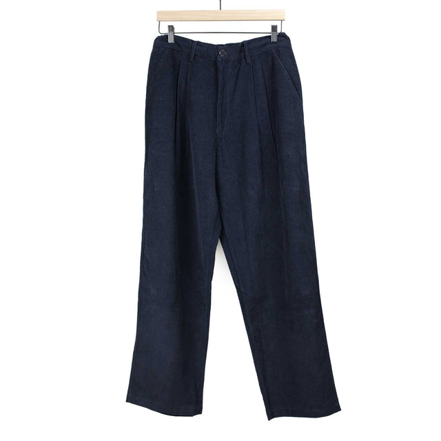 Antonio pleated trouser in navy blue cotton corduroy