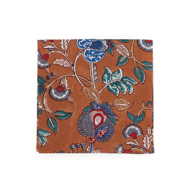 Bandana in rust orange with florals in hand block printed cotton
