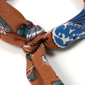 Bandana In Orange With Florals In Hand Block Printed Cotton