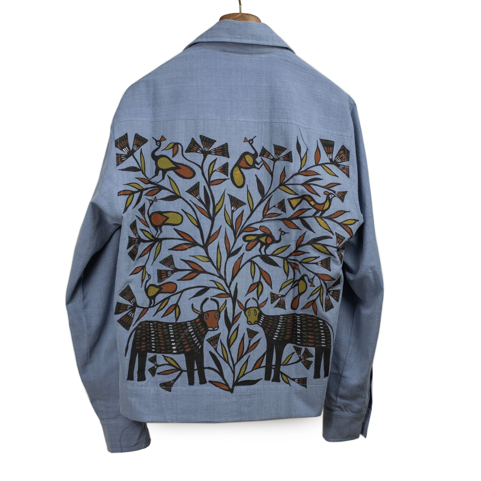 Bodhi Chore Coat In Light Khadi Cotton With Hand Painted Sohrai Motif