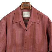 Rohit Camp Shirt In Coral Red Ikat Hand Loomed Cotton