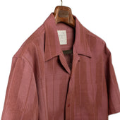 Rohit Camp Shirt In Coral Red Ikat Hand Loomed Cotton