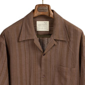 Rohit Camp Shirt In Ganache Brown Hand Loomed Striped Cotton