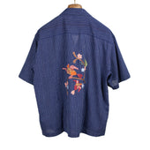 Rohit Camp Shirt In Striped Cotton With Hand Embroidered Birds
