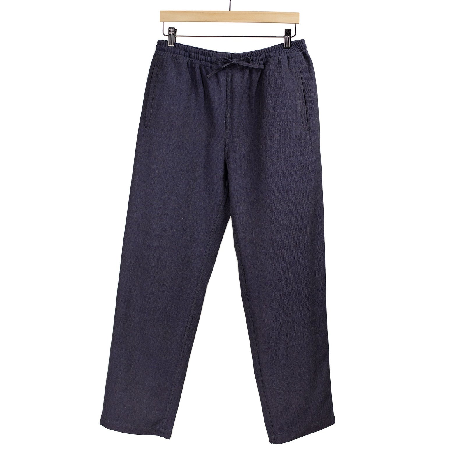 Roy Drawstring Easy Pants In Deep And Grey Khadi Cotton