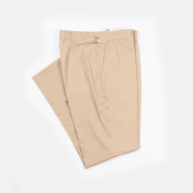 Flat Front Trouser in Khaki Stretch Cotton Twill