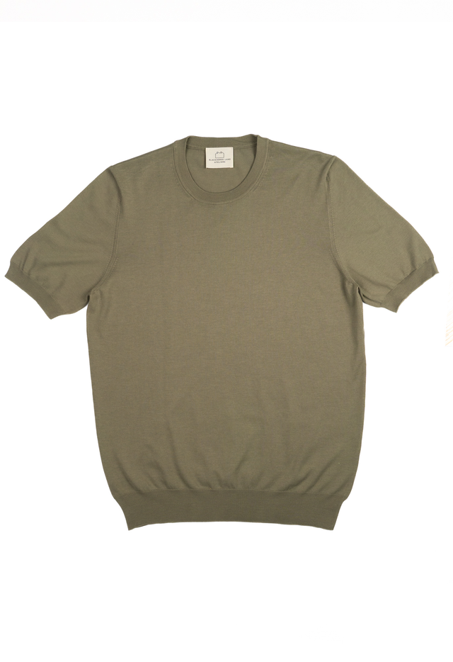Men's Cotton Knitted Crew Neck T-Shirt Olive