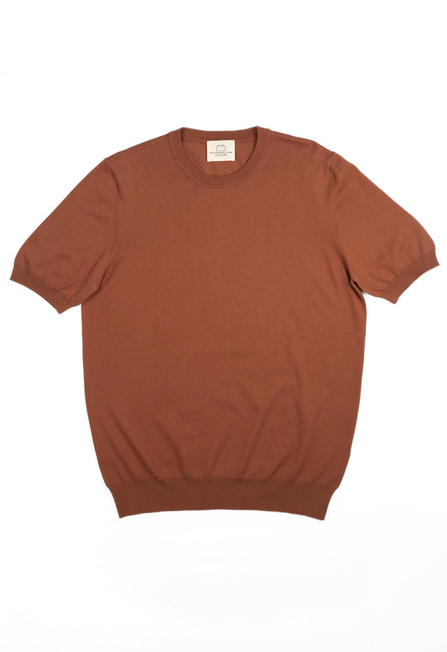 Men's Cotton Knitted Crew Neck T-Shirt Terracotta