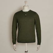 Knitted Linen Henley Shirt in Khaki