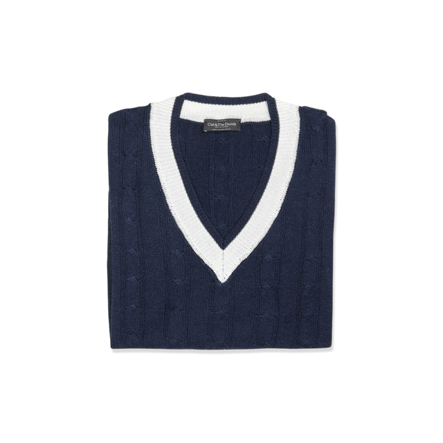 Tennis Sweater in Navy Blue Linen Mix