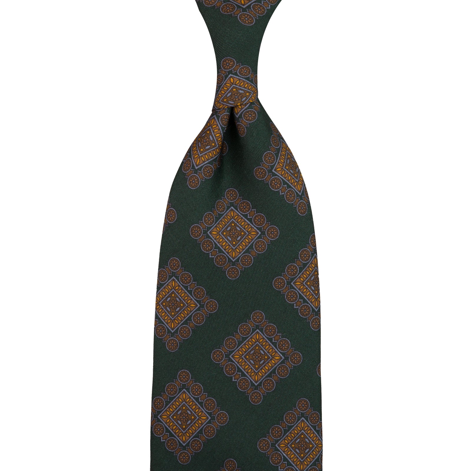 Floral Printed Silk / Wool Tie - Forest - Hand-Rolled
