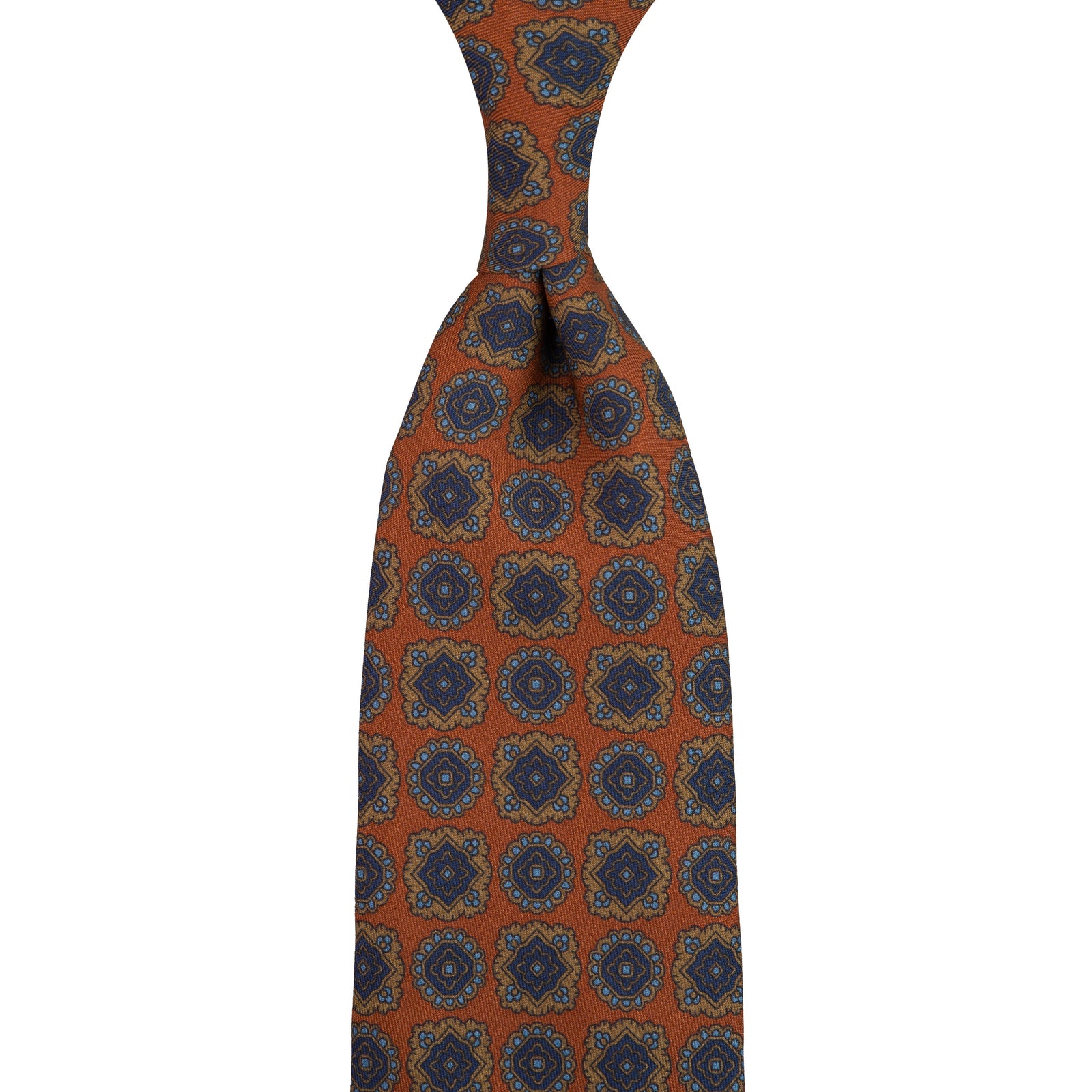 Floral Printed Silk / Wool Tie - Rust - Hand-Rolled