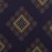 Floral Printed Silk / Wool Tie - Navy - Hand-Rolled
