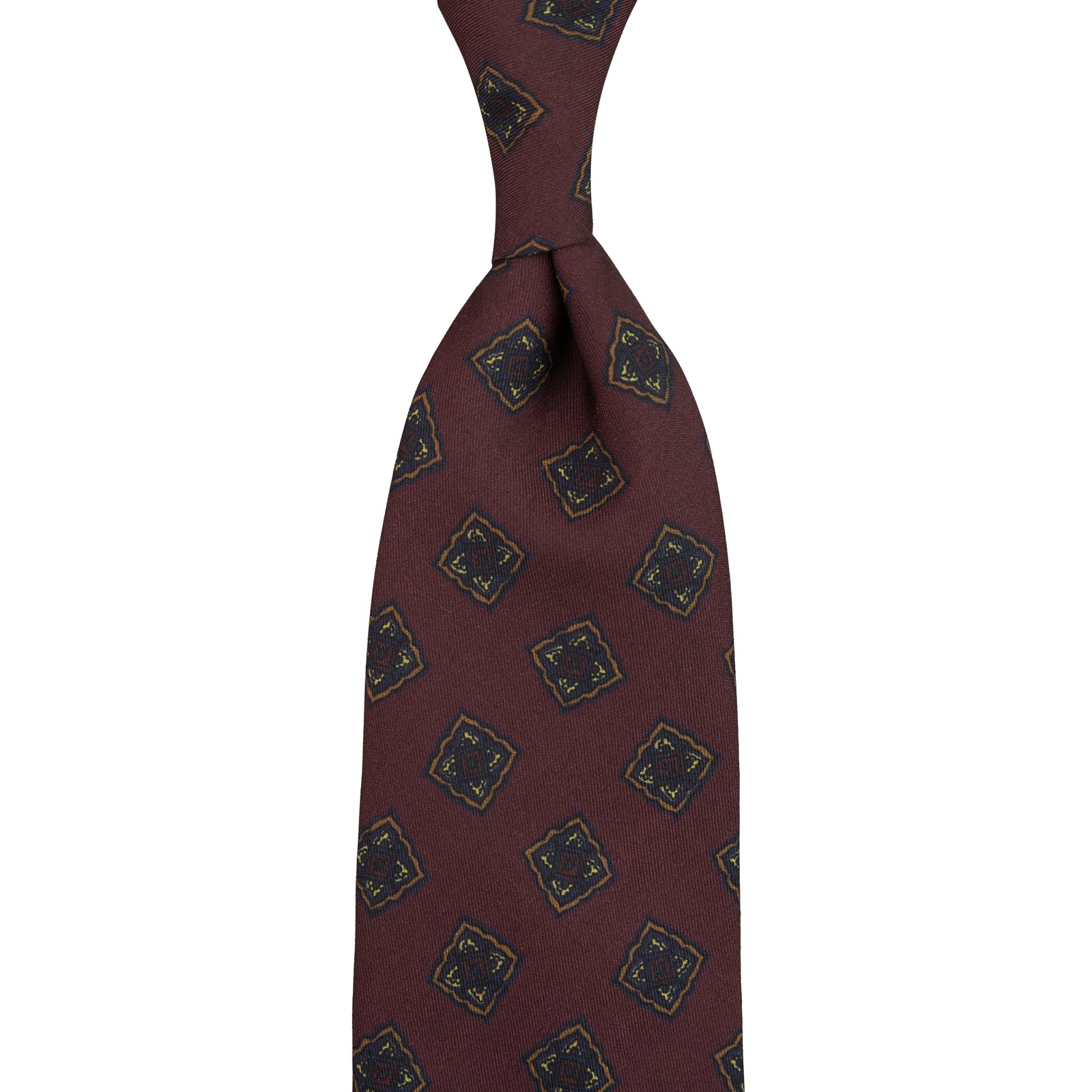 Floral Printed Silk / Wool Tie - Burgundy - Hand-Rolled