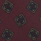 Floral Printed Silk / Wool Tie - Burgundy - Hand-Rolled