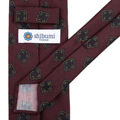 Floral Printed Silk / Wool Tie - Burgundy - Hand-Rolled