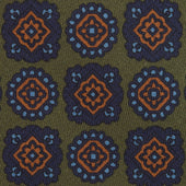 Floral Printed Silk / Wool Tie - Dark Olive - Hand-Rolled