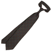 Floral Printed Silk / Wool Tie - Dark Olive - Hand-Rolled