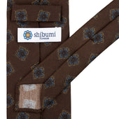 Floral Printed Silk / Wool Tie - Chocolate - Hand-Rolled