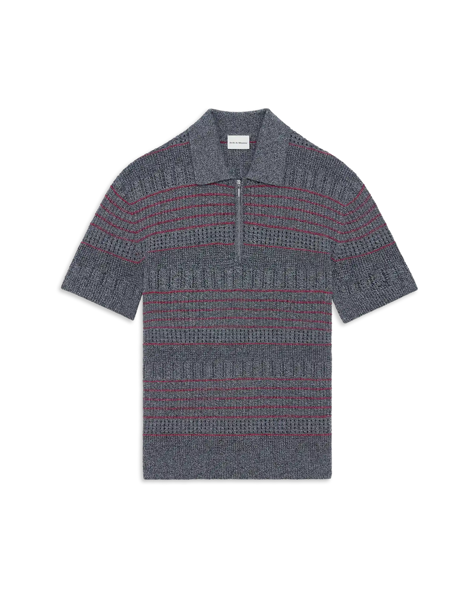 Openwork Zipped Short Sleeve Knit Polo