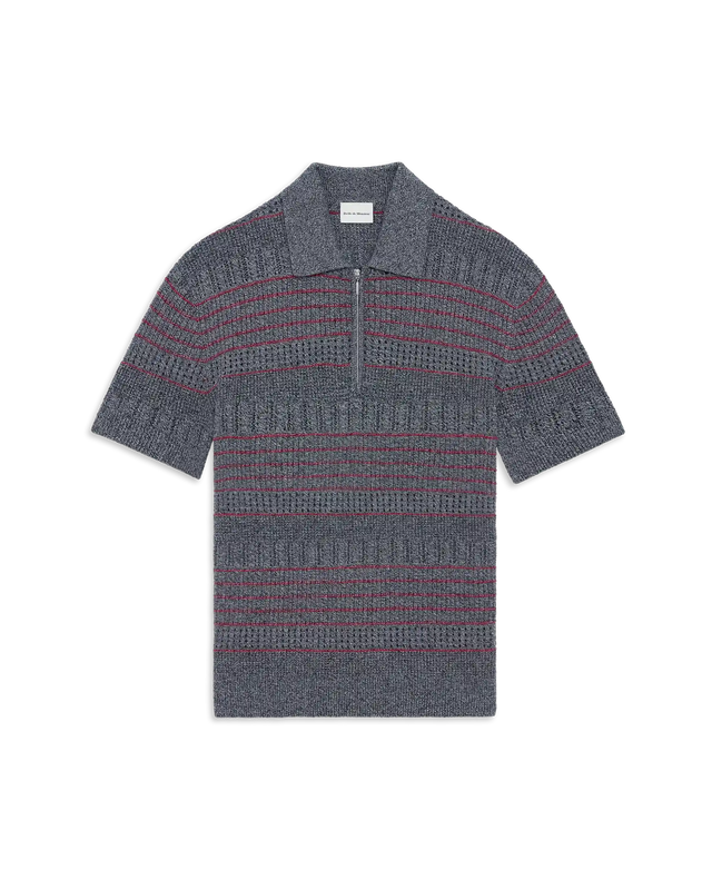 Openwork Zipped Short Sleeve Knit Polo