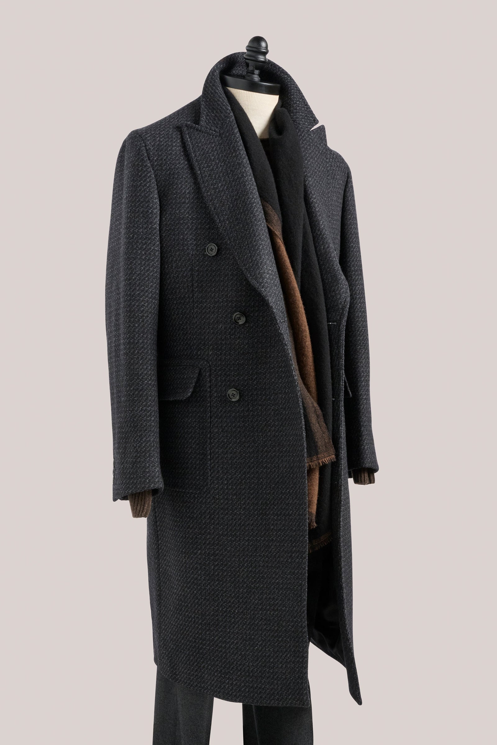 Kyneton Double Breasted Italian Wool Cashmere Overcoat Herringbone