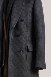 Kyneton Double-Breasted Italian Wool/Cashmere Overcoat - Charcoal Herringbone