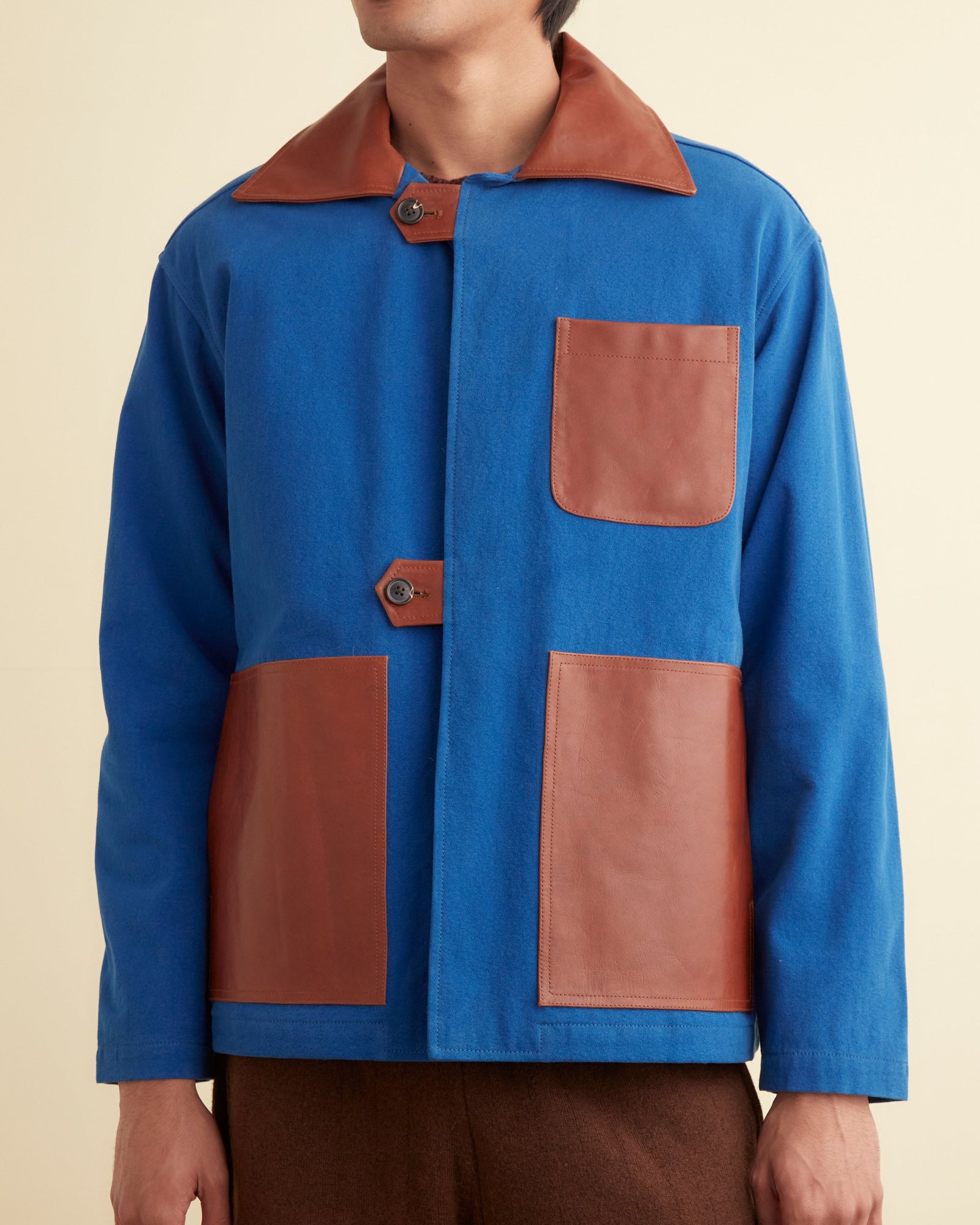 Leather Tab Jacket Blue