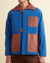 Leather Tab Jacket - Tan/Blue