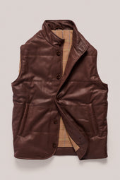 Leather Quilted Vest Brown With Plaid Lining