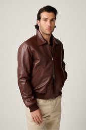 Leather Bomber - Burnt Caramel