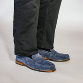 The Sterling Penny Loafer In Washed Blue Suede