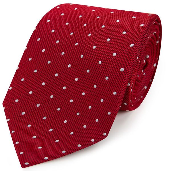 Red White Textured Spot Woven Silk Tie