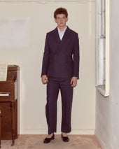 Lightweight Linen Double-Breasted Suit Jacket - Midnight
