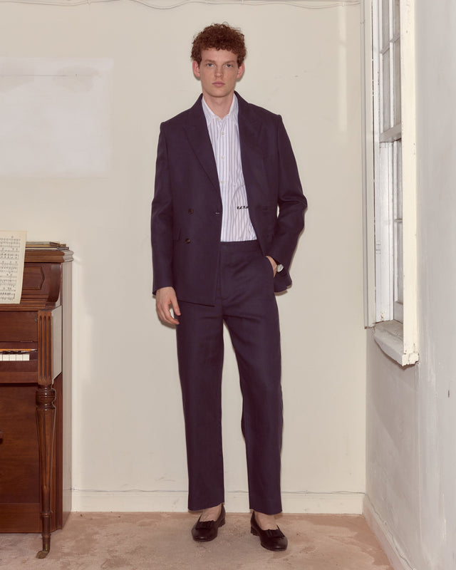 Lightweight Linen Double-Breasted Suit Jacket - Midnight