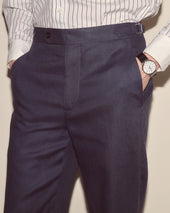 Lightweight Linen Side-Buckle Trousers - Midnight