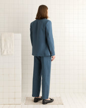 Lightweight Linen Double-Breasted Suit Jacket - Teal