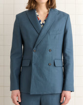 Lightweight Linen Double-Breasted Suit Jacket - Teal