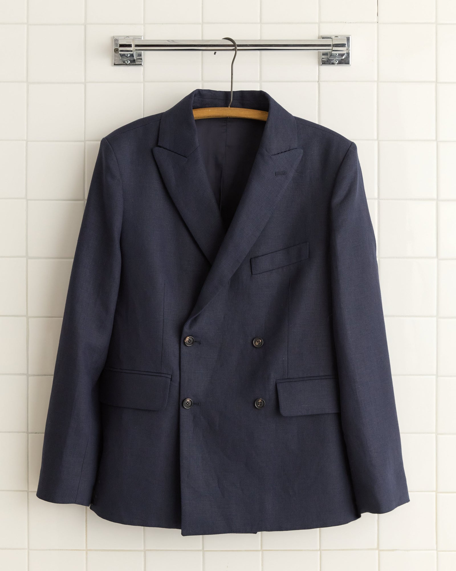 Linen Double-Breasted Suit Jacket - Midnight