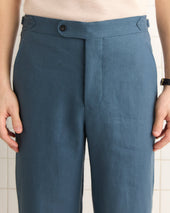 Lightweight Linen Side-Buckle Trousers - Teal