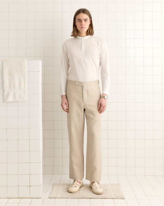 Lightweight Linen Side-Buckle Trousers - Wheat