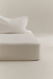 Linen Fitted Sheet and Pillow Set in White