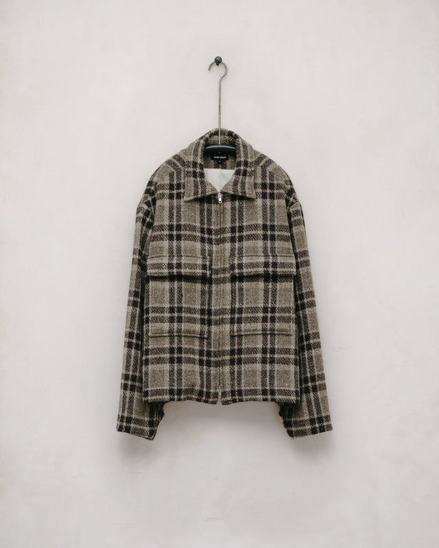 Zip Jacket - Yarn Dyed Wool Check, Beige/Brown