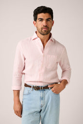 Holiday Shirt Linen Coral Stripe