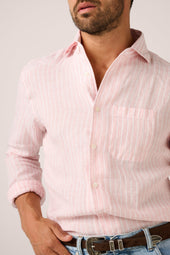 Holiday Shirt Linen Coral Stripe
